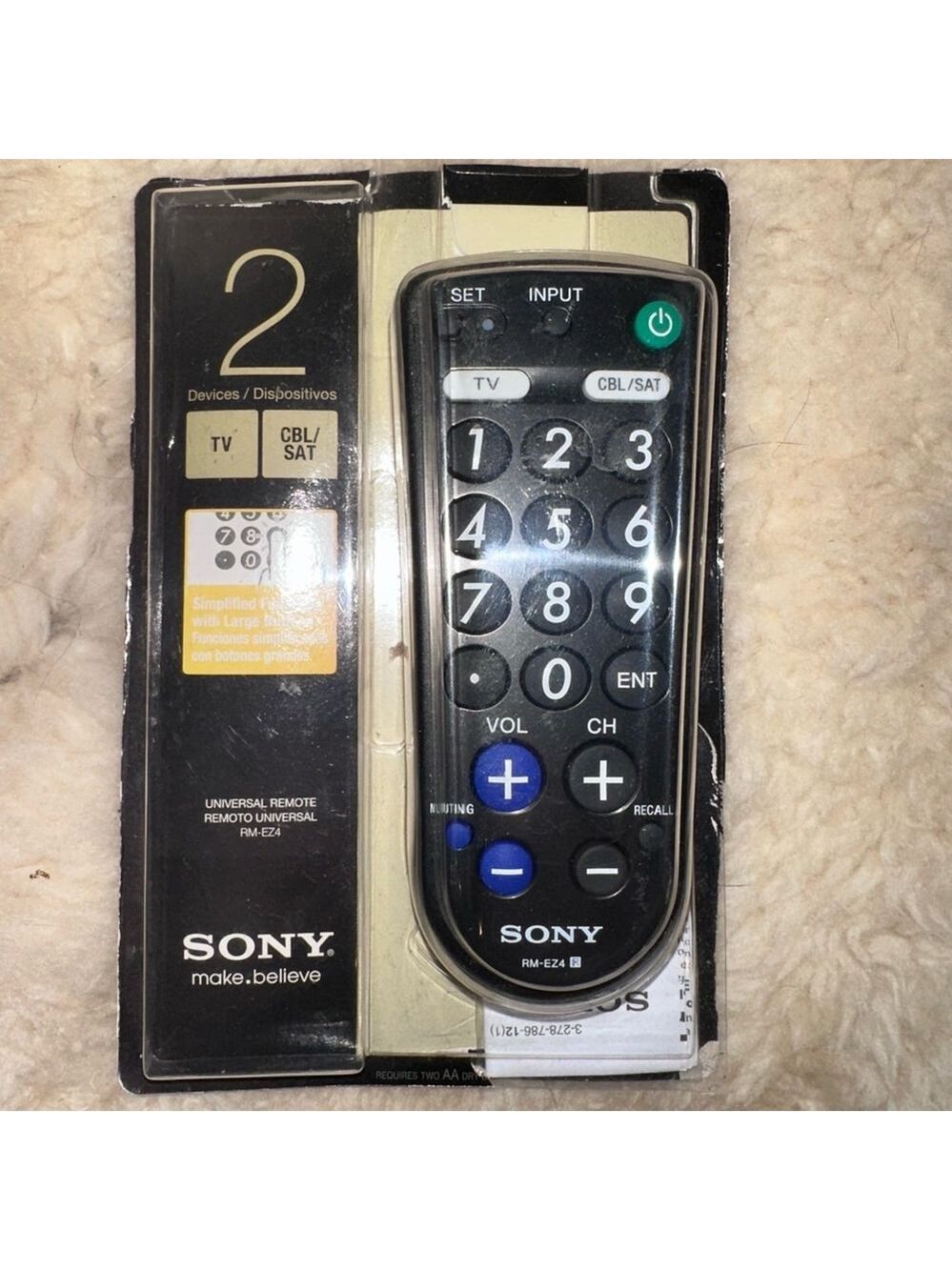 NOS 2012 SONY RM-EZ4 Big Large Button Universal Remote Control 2 Devices